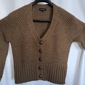 CAROLL ITALY womens CARDIGAN Sz 2 ALPAGA MERINO wool CROP "metal" buttons A GEM